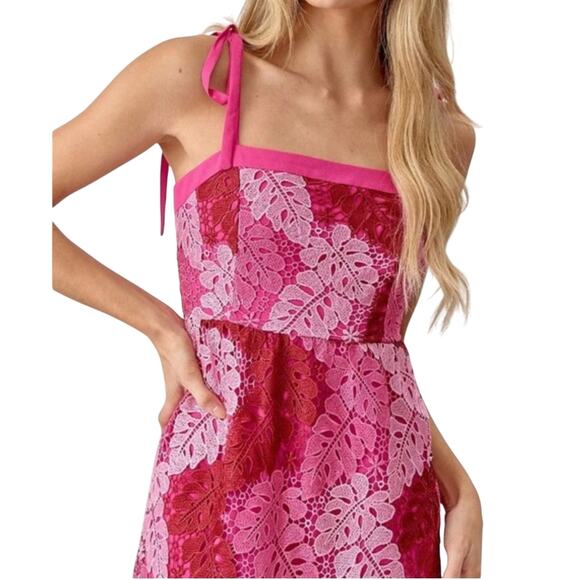 Adelyn Rae Multicolor Lace Square Neck Sleeveless Tie Shoulder Midi Dress XS - Picture 4 of 7